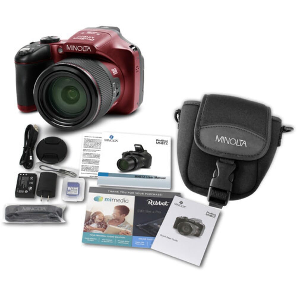 Minolta MN67Z 20 MP / 1080P FHD Bridge Digital Camera w/67x Optical Zoom (Red)