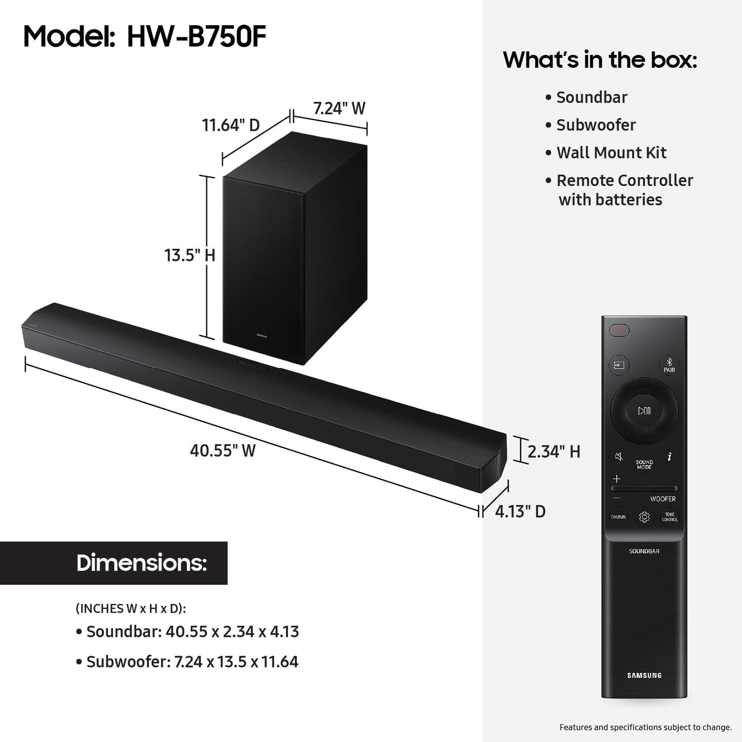Samsung HW-B750F 5.1 Channel Soundbar, 400W Dolby 5.1ch (2025)