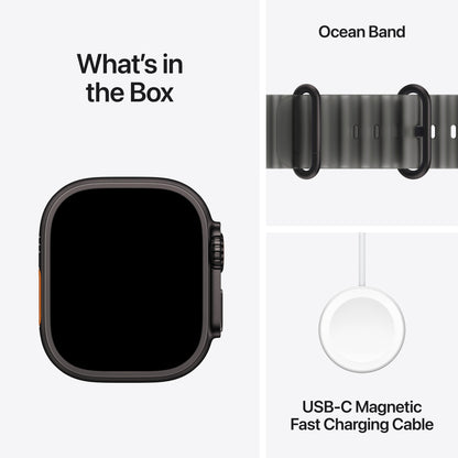 Apple Watch Ultra 4 GPS + Cellular 49mm Black Titanium with Translucent Black Ocean Band - MJAY4LS/A - Bundle w AppleCare+
