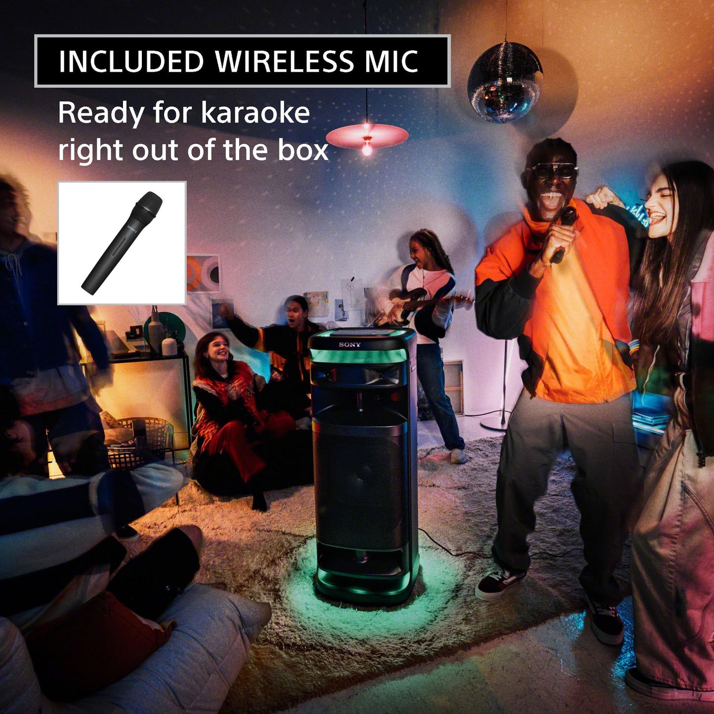 Sony ULT Tower 10 Bluetooth Karaoke Party Speaker, 360° Sound and Party Lights, Wireless Microphone - SRSULT1000