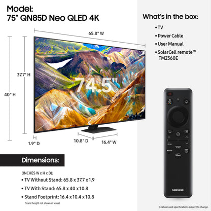 Samsung 75-in QN85D Neo QLED 4K Smart TV - QN75QN85DBFXZA (2024)