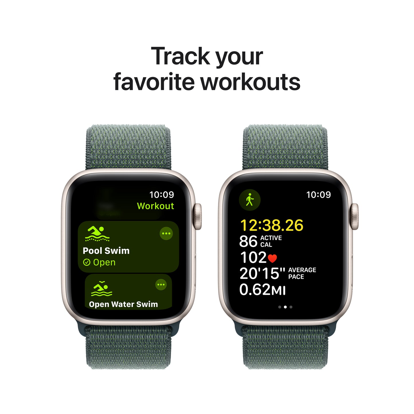 Apple Watch SE GPS + Cellular 44mm Starlight Aluminum Case with Lake Green Sport Loop - MXG93LL/A (2024)