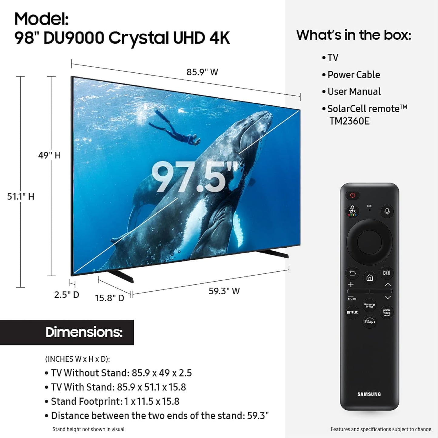 Samsung 98-in DU9000 Crystal UHD Smart TV - UN98DU9000FXZA (2024)