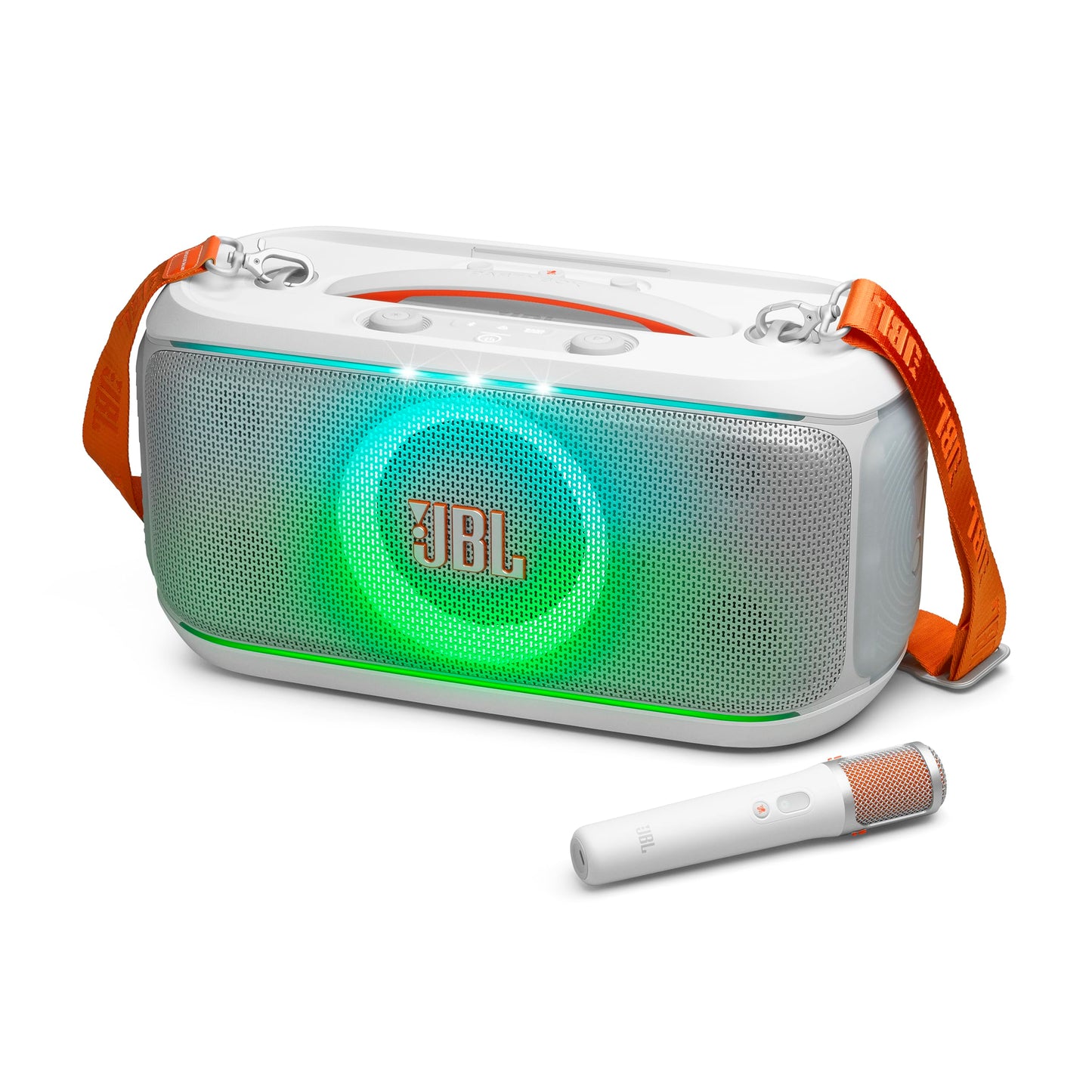 JBL Party Box On The Go 2 Bluetooth Speaker - w/ AI enhanced microphone - White
