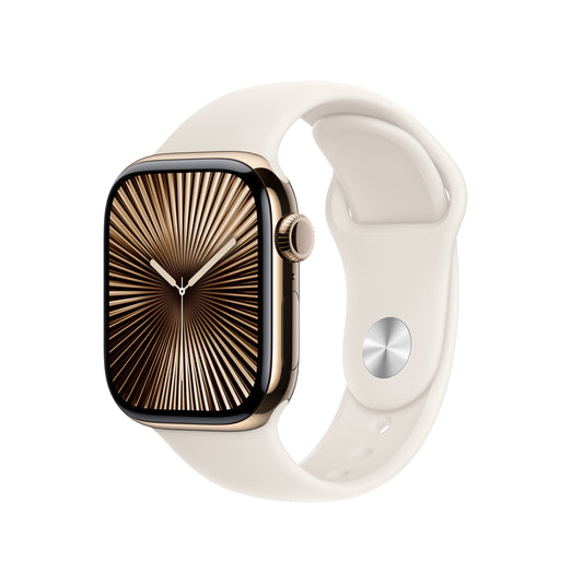 Apple Watch Series 10 GPS + Cellular 42mm Gold Titanium Case with Starlight Sport Band - M/L - MX073LW/A (2024)