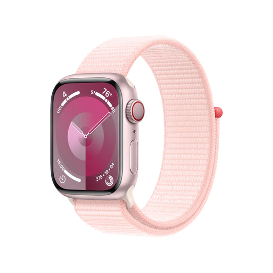 (Open Box) Apple Watch Series 9 GPS + Cellular 41mm Pink Aluminum Case with Light Pink Sport Loop (2023)