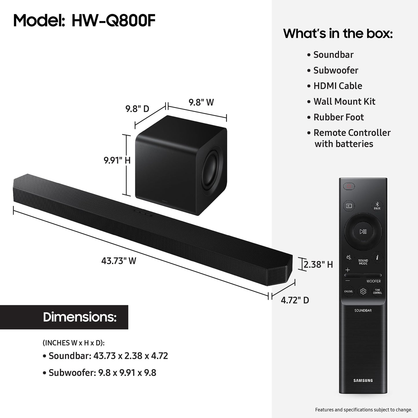 Samsung HW-Q800F 5.1.2 Channel Soundbar, 400W Dolby ATMOS 5.1ch (2025)