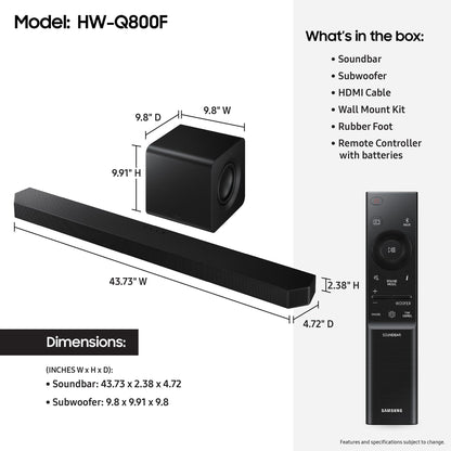 Samsung HW-Q800F 5.1.2 Channel Soundbar, 400W Dolby ATMOS 5.1ch (2025)