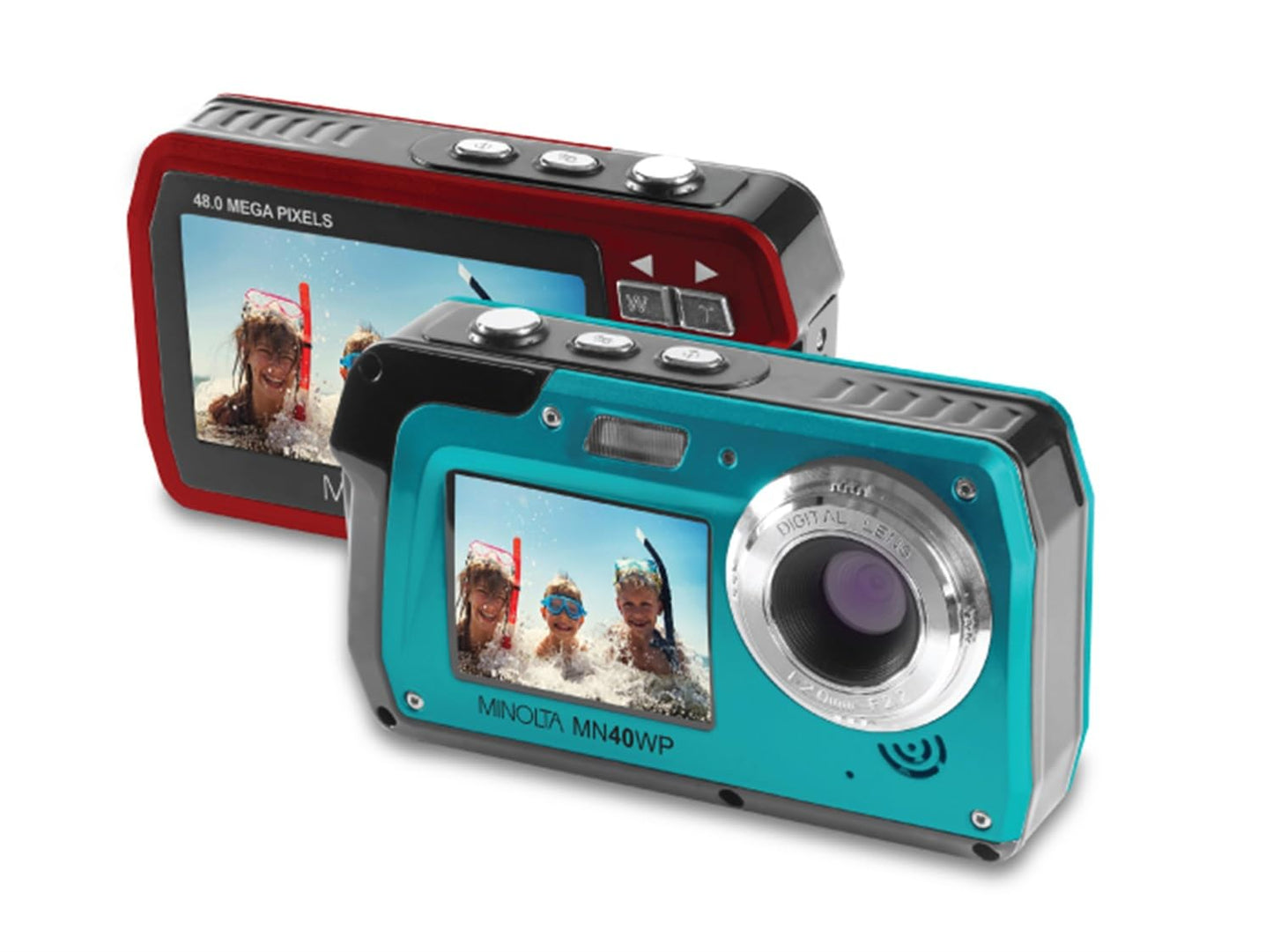 Minolta MN40WP 48 MP / 2.7K Quad HD Waterproof Digital Camera w/Dual LCD (Red)