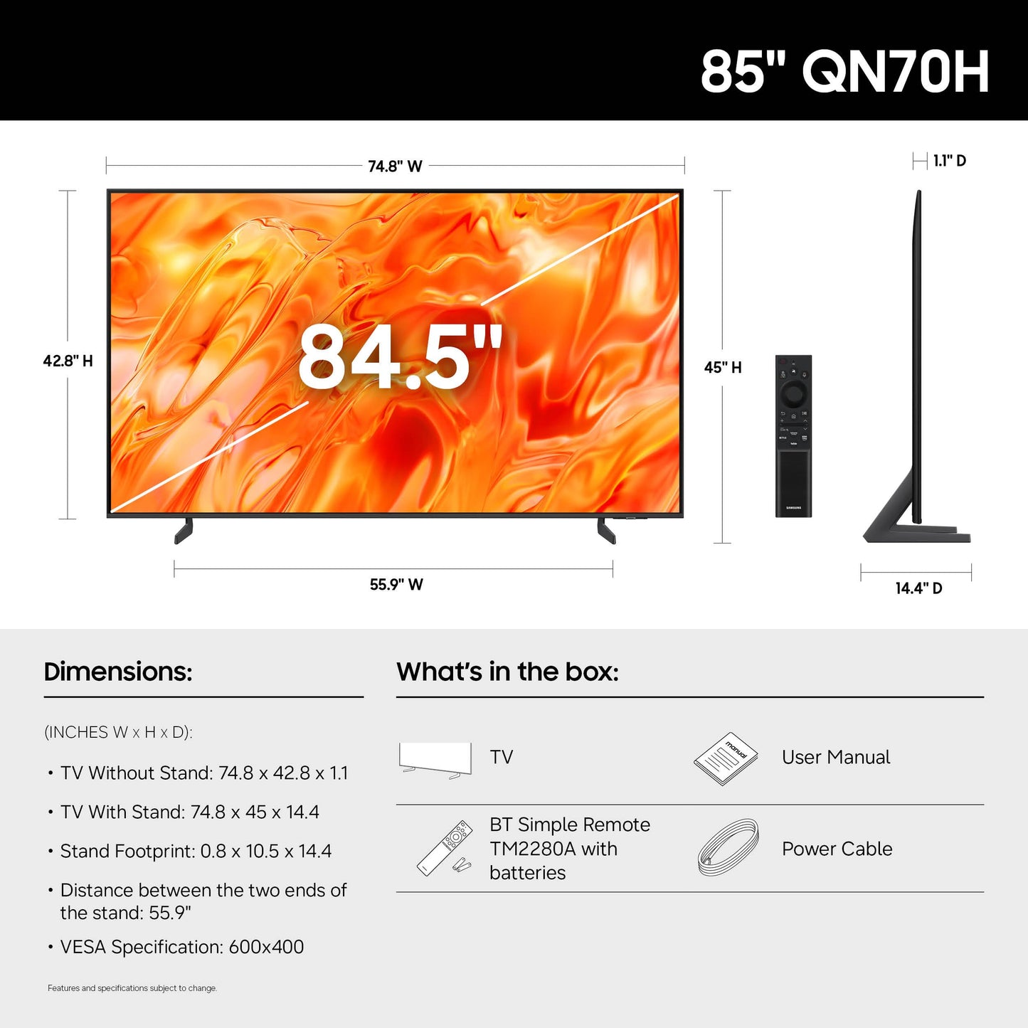 Samsung QN70H 85-in NeoQLED TV - QN85QN70HAFXZA (2026)