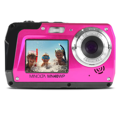 Minolta MN40WP 48 MP / 2.7K Quad HD Waterproof Digital Camera w/Dual LCD (Pink)