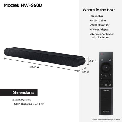 Samsung S60D 5.0ch Soundbar w/Wireless Dolby Atmos Audio, HW-S60D/ZA (2024)