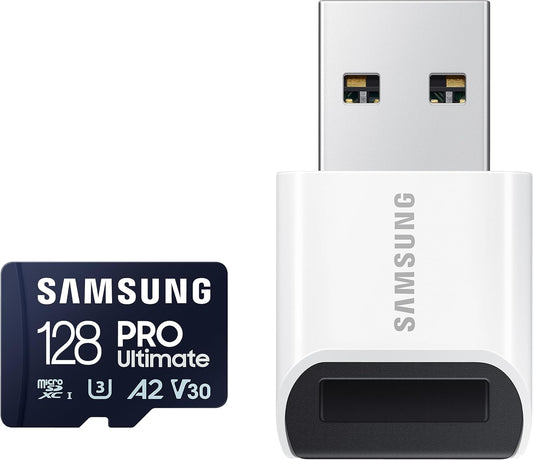 Samsung PRO Ultimate microSD Memory Card+ USB 3.0 Reader, 128GB microSDXC - MB-MY128SB/AM