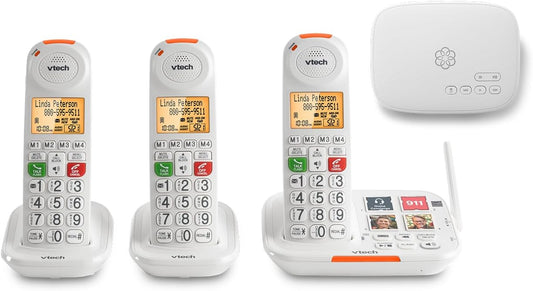 Ooma Senior Internet Home Phone Service Bundle with 3 Amplified Handsets, Photo Dial, Visual Ringer,