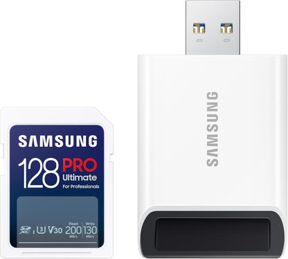 Samsung PRO Ultimate Full Size Memory Card/USB 3.0Reader, 128GB SDXC - MB-SY128SB/AM