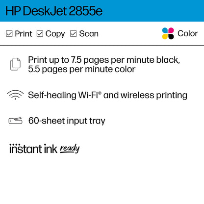 HP DeskJet 2855e Wireless All-in-One Color Inkjet Printer, Scanner, Copier - 588S5A#B1H