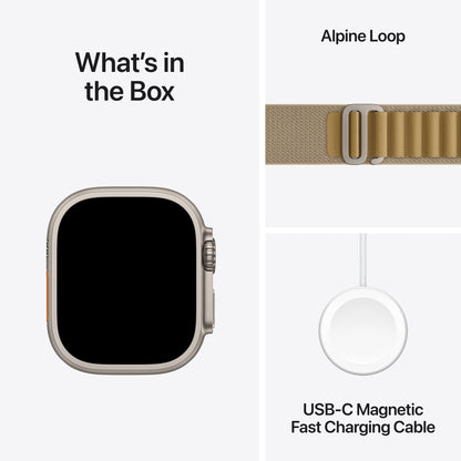 (Open Box) Apple Watch Ultra 2 GPS + Cellular 49mm Natural Titanium Case with Tan Alpine Loop - Medium - MX4F3LW/A (2024)