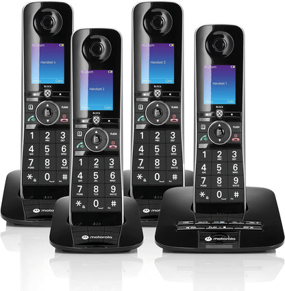 Motorola Voice D8714 Cordless Phone System - 4 Handsets + Bluetooth to Cell, Answering Machine, Call Block