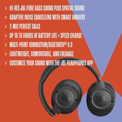 JBL Tune 780NCBT Active Noise Cancelling Over Ear Bluetooth Headphone - Black