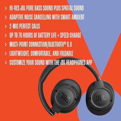 JBL Tune 780NCBT Active Noise Cancelling Over Ear Bluetooth Headphone - Black