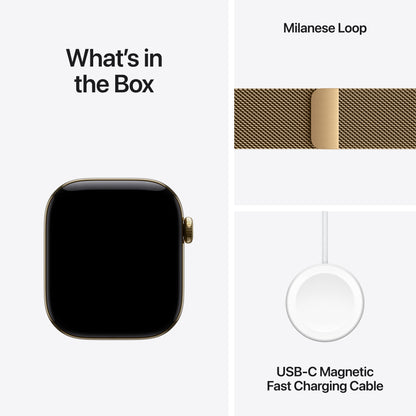 Apple Watch Series 12 GPS + Cellular 42mm Radiant Gold Titanium Case with Radiant Gold Milanese Loop - MJGL4LS/A (2026)