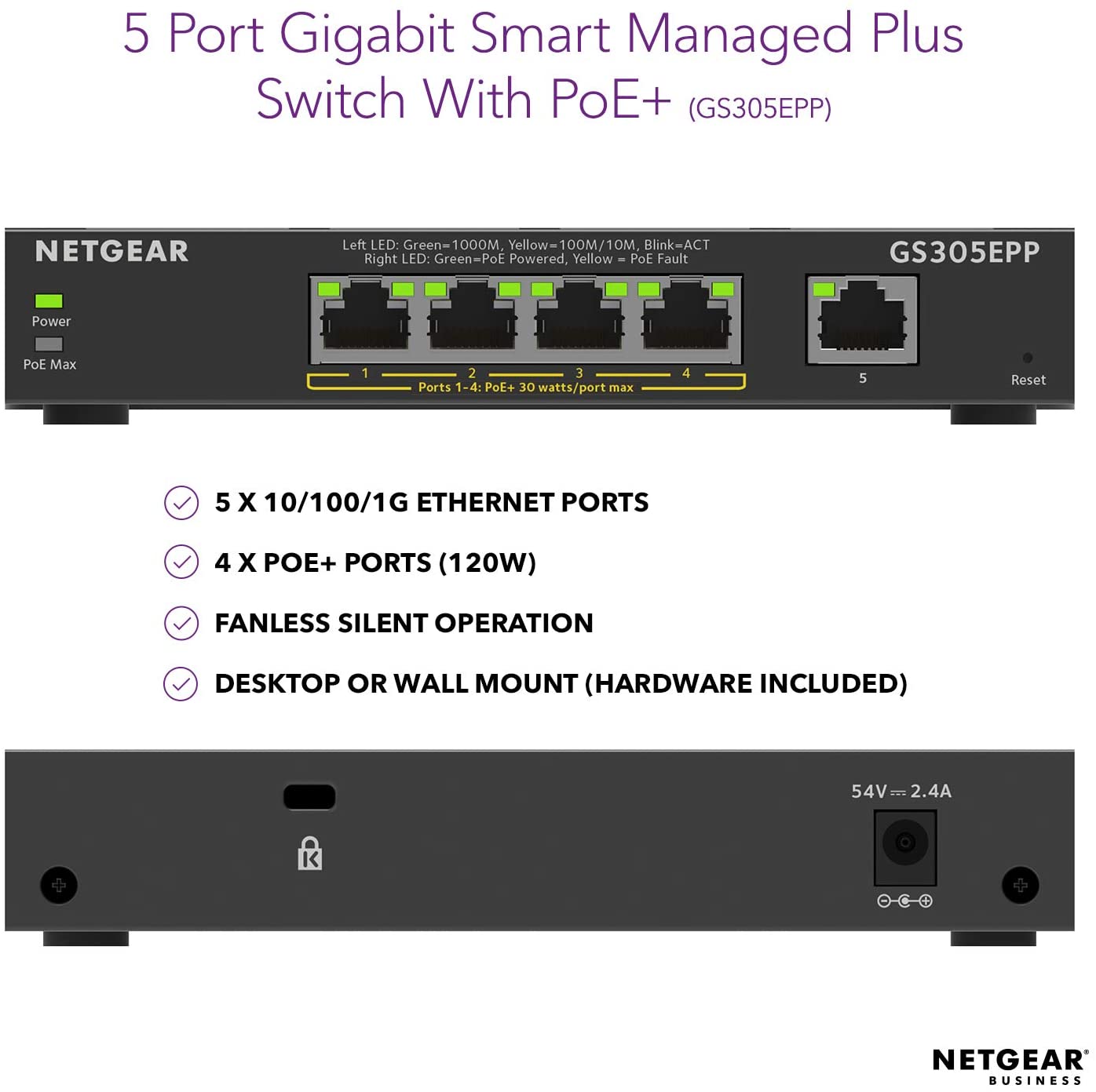 NETGEAR 5 Port PoE Gigabit Ethernet Plus Switch (GS305EPP)