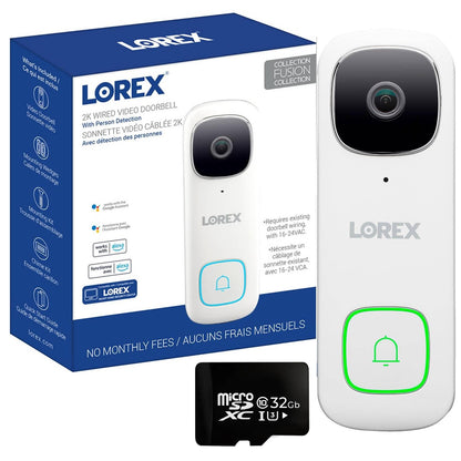 Lorex 2K Wired Video Doorbell (32GB) -White