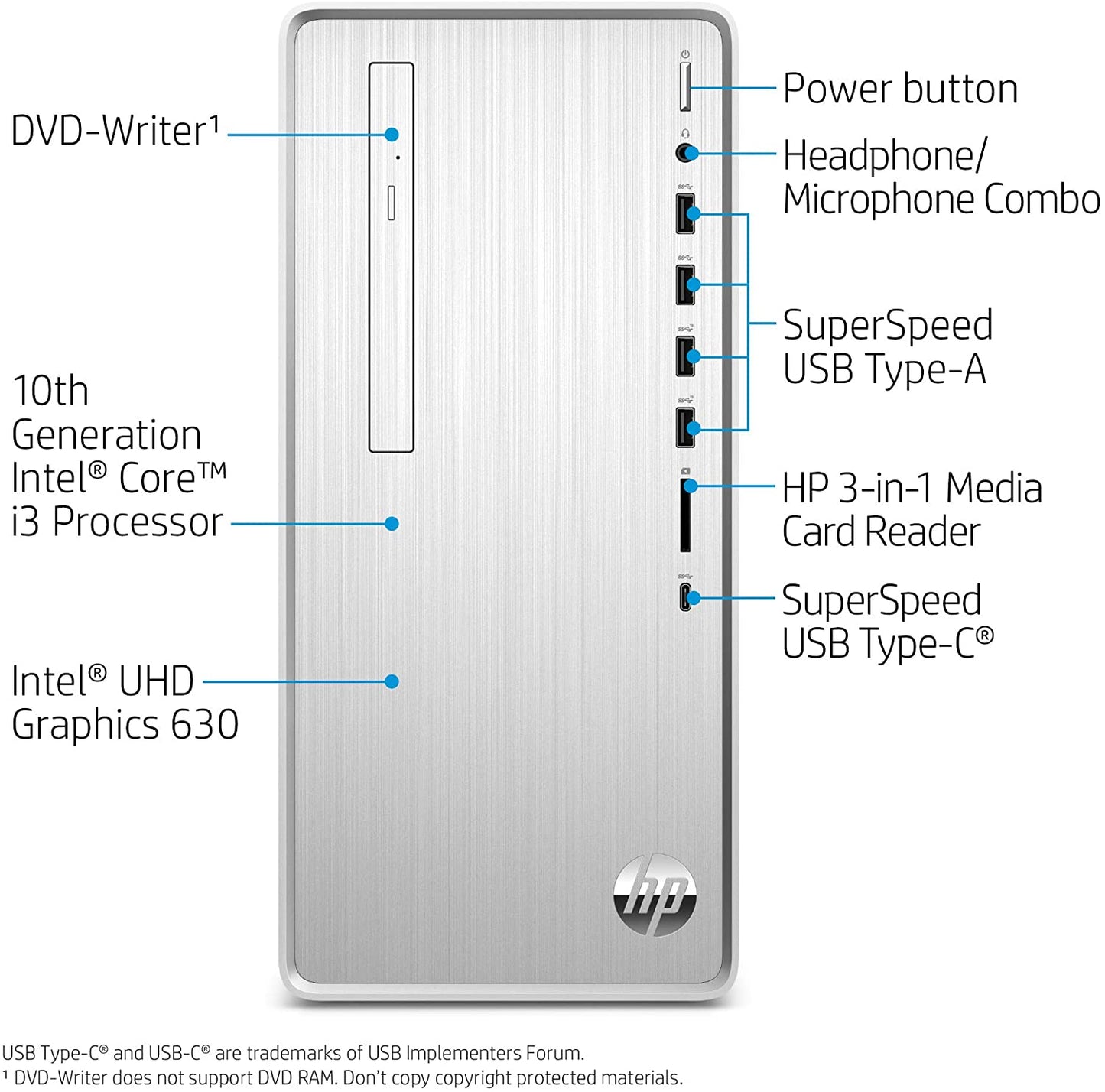 HP Pavilion TP01-1030 Desktop Computer i3-10100 8GB 512GB SSD Windows 10 Home