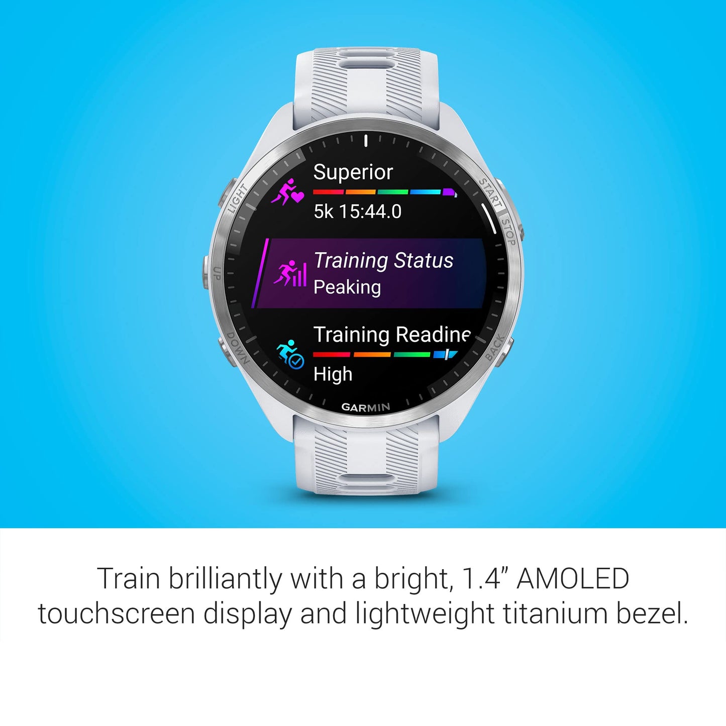 Garmin Forerunner® 965 Running Smartwatch, Whitestone and Powder Gray