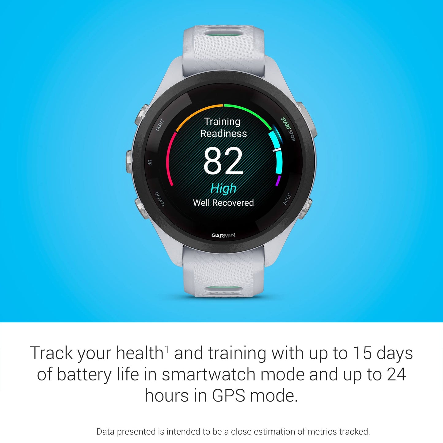 Garmin Forerunner 265S Running Smartwatch, Whitestone and Neo Tropic 42 mm