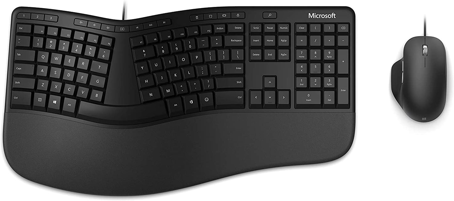 Microsoft Ergonomic Wired Keyboard and Mouse Combo, Cushioned, Split Keyboard