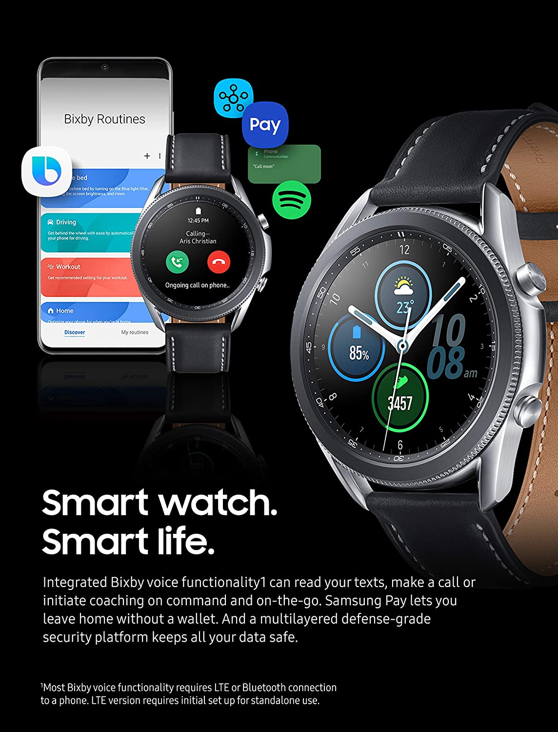 (Open Box) Samsung Galaxy Watch 3 (45MM) BT Silver SM-R840NZSAXAR (2020)