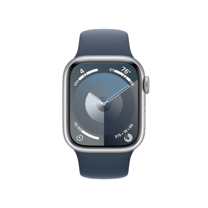 Apple Watch Series 9 GPS + Cellular 41mm Silver Aluminum Case with Storm Blue Sport Band - M/L (2023)
