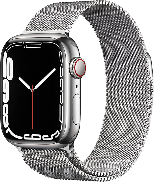 Apple Watch Series 7 GPS + Cellular, 41mm Silver Stainless Steel Case with Silver Milanese Loop