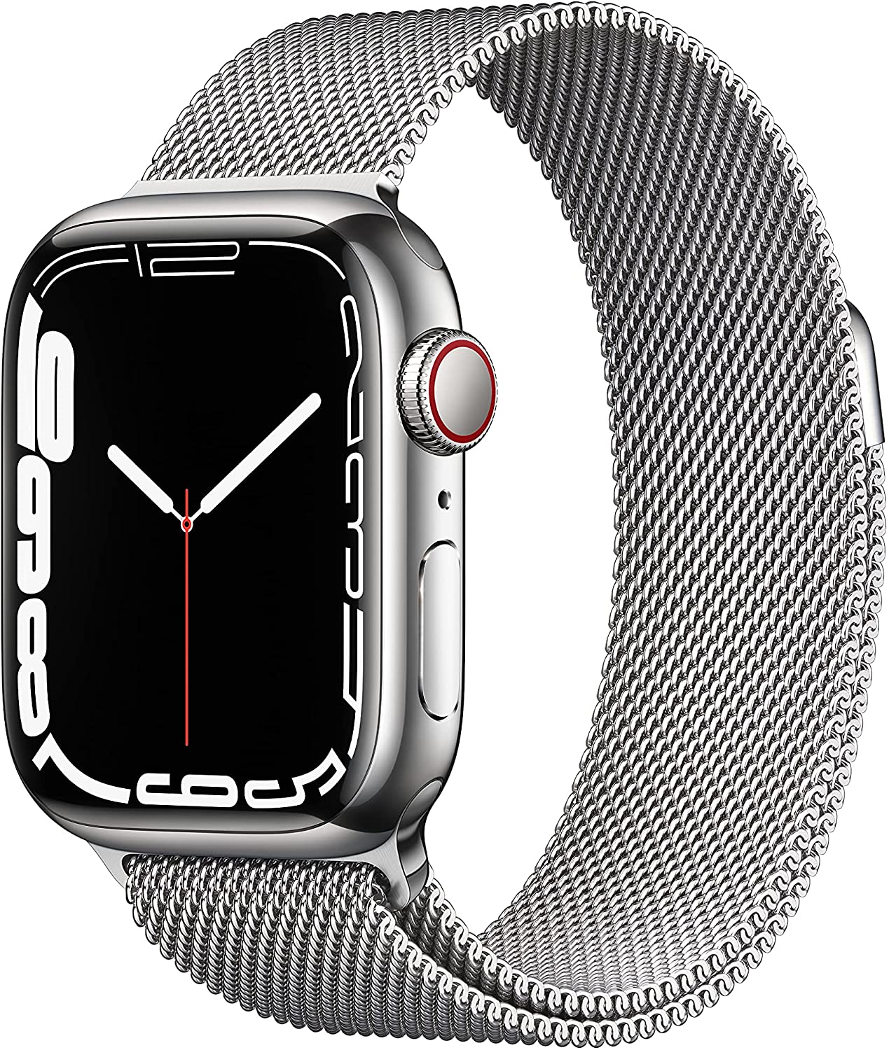 (Open Box) Apple Watch Series 7 GPS + Cellular, 41mm Silver Stainless Steel Case with Silver Milanese Loop