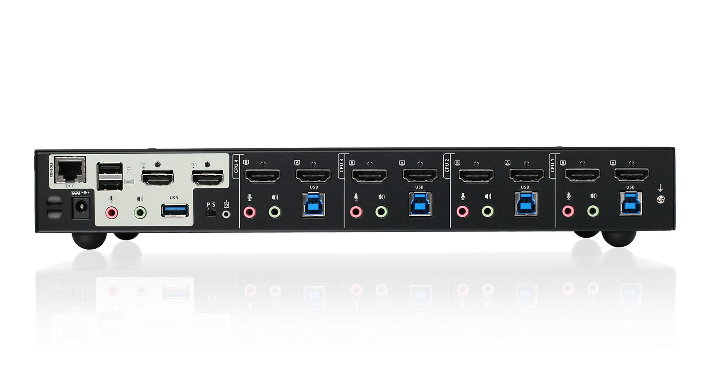 IOGEAR 4-Port 4K Dual View KVMP Switch with HDMI Connection, USB 3.0 Hub, and Audio (TAA)