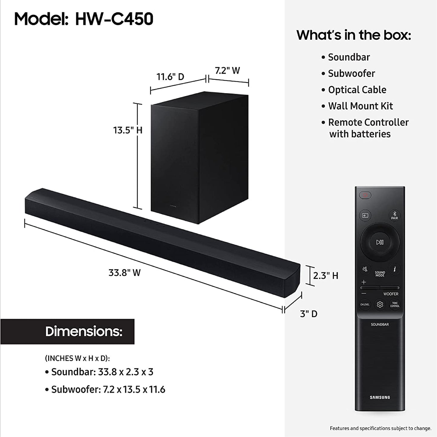 Samsung HW-C450 2.1ch Soundbar w/DTS Virtual X, Subwoofer, Alexa Built-in