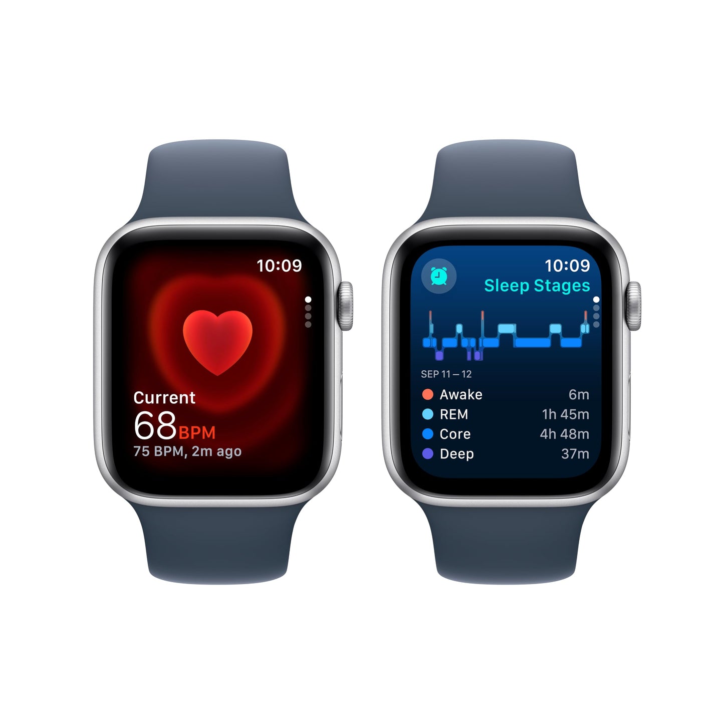 (Open Box) Apple Watch SE GPS + Cellular 44mm Silver Aluminum Case with Storm Blue Sport Band - S/M (2023)