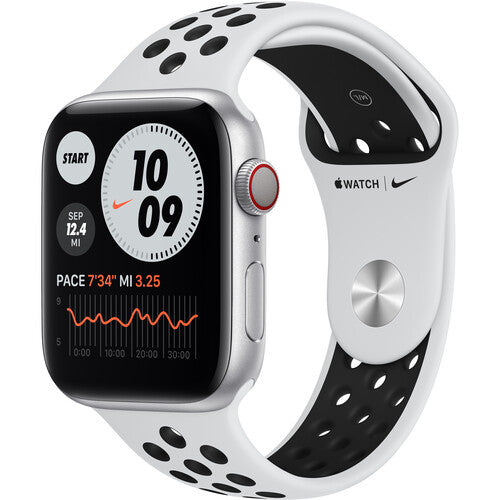 Apple Watch Nike Series 6 GPS + Cellular, 44mm Silver Aluminum with Pure Platinum/Black Nike Sport Band