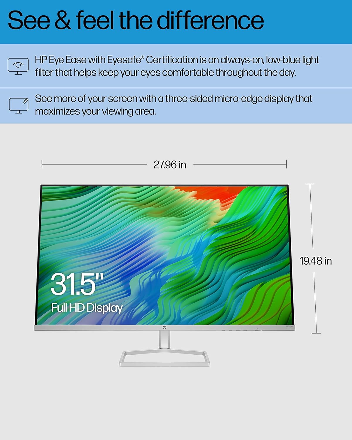 HP M32fw 32-in FHD Computer Monitor, AMD FreeSync, Ceramic White