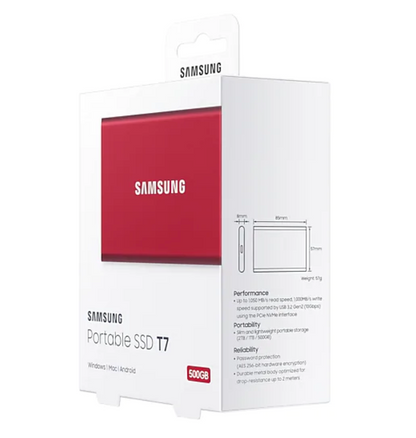 Samsung T7 500GB Portable SSD - MU-PC500R/AM - USB 3.2 - Red