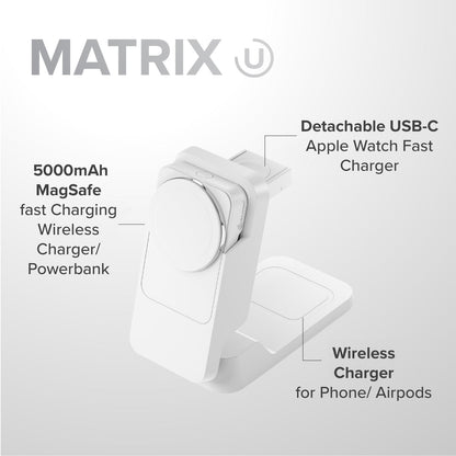 Alogic Matrix ULTIMATE 3-in-1 Wireless Charger with 5,000mAh MagSafe Power Bank