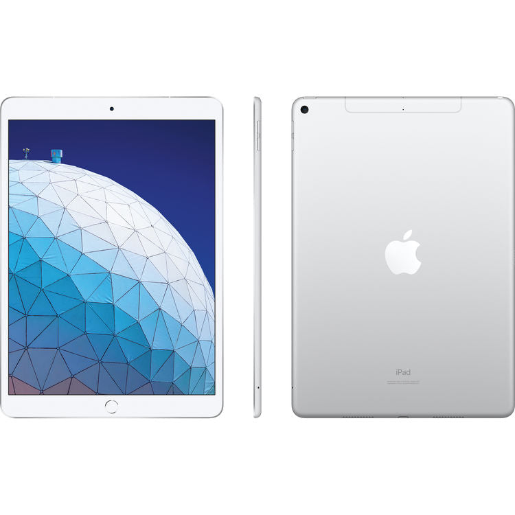 Apple 10.5-inch iPad Air Wi-Fi + Cellular 256GB - Silver 3rd Gen(2019) - Front + Back View