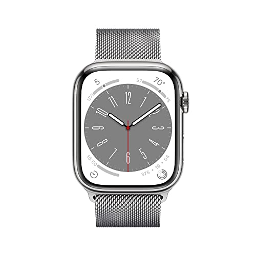 Apple Watch Series 8 GPS + Cellular 45mm Silver Stainless Steel Case w Silver Milanese Loop (2022)