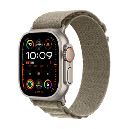 Apple Watch Ultra 2 GPS + Cellular, 49mm Titanium Case with Olive Alpine Loop - LARGE - MRF03LL/A