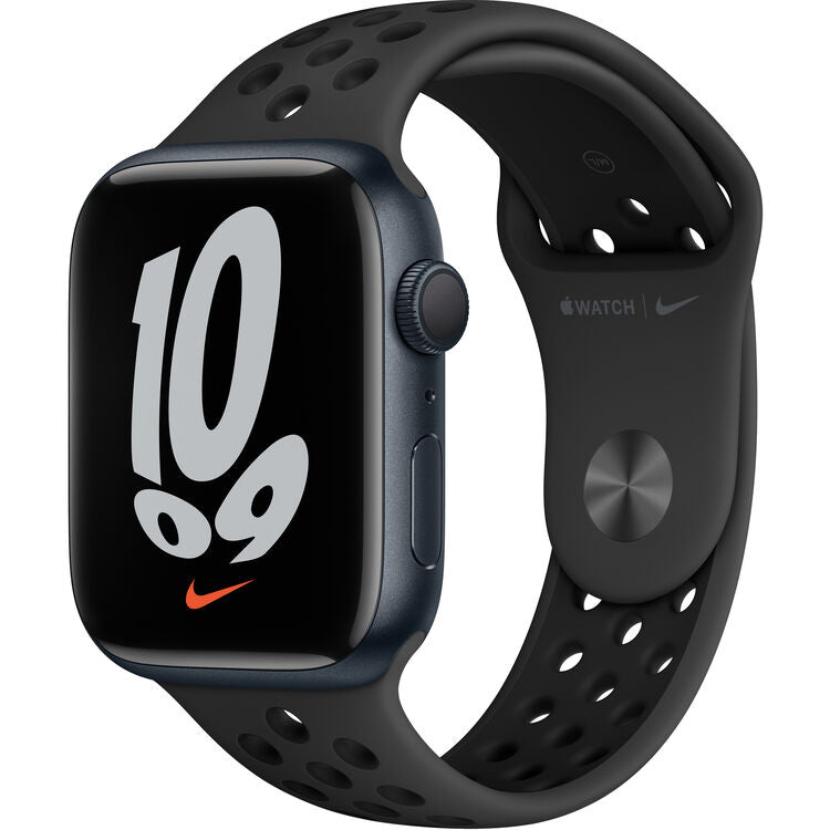 (Open Box) Apple Watch Nike Series 7 GPS, 45mm Midnight Aluminum Case with Anthracite/Black Nike Sport Band-MKNC3LL/A