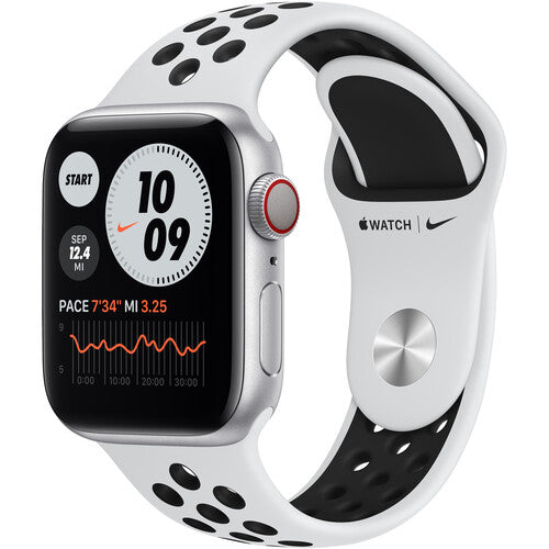 Apple Watch Nike Series 6 GPS + Cellular, 40mm Silver Aluminum with Pure Platinum/Black Nike Sport Band