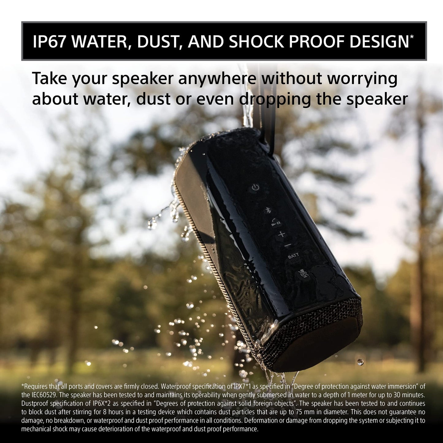 Sony SRS-XE200 X-Series Wireless Ultra Portable-Bluetooth-Speaker, IP67 Waterproof, Dustproof and Shockproof - Black