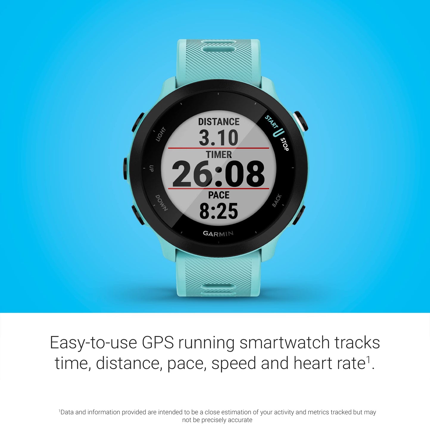 Garmin Forerunner 55, GPS Running Watch with Daily Suggested Workouts, Up to 2 weeks of Battery Life, Aqua