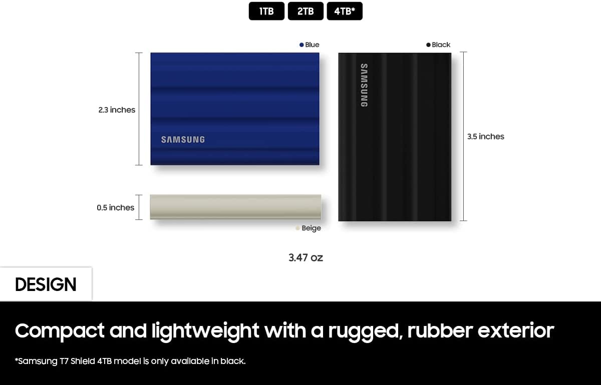 Samsung T7 Shield 4TB, Portable SSD, Water & Dust Resistant - MU-PE4T0S/AM - Black